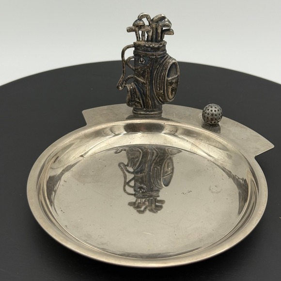 Other - Vintage Golf Bag and Ball Silver Tone Metal Valet Tray Trinket Dish Ashtray